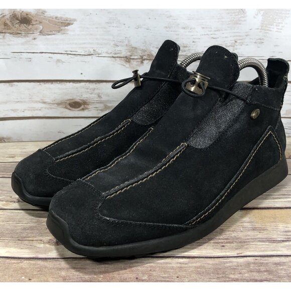 Tecnica Cowhide Leather Ankle Boots Womens Size 8.5  Drawstring Black Slip On - Picture 1 of 11